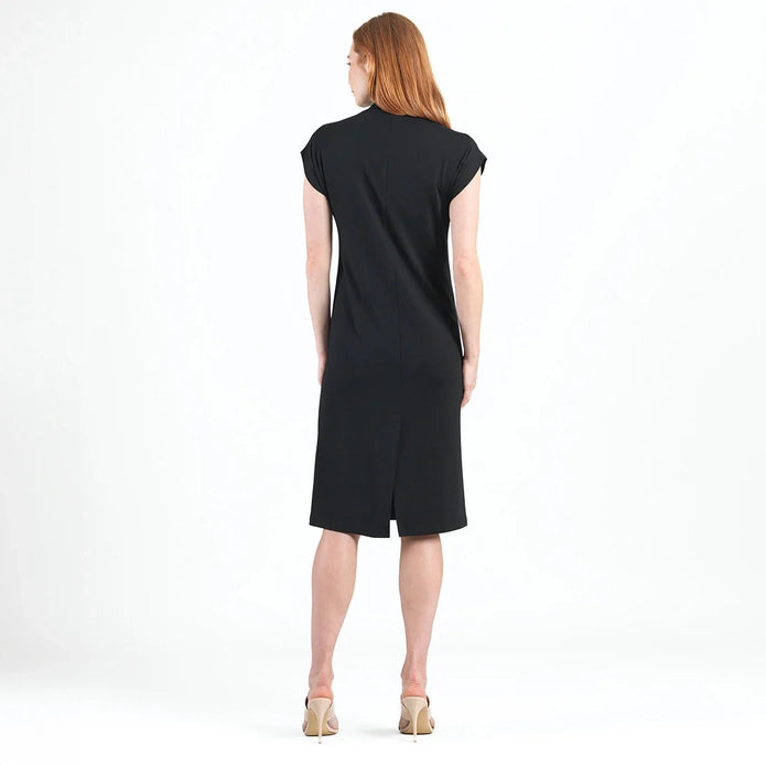 Ponte High Neck Cap Sleeve Stretch Knit Dress