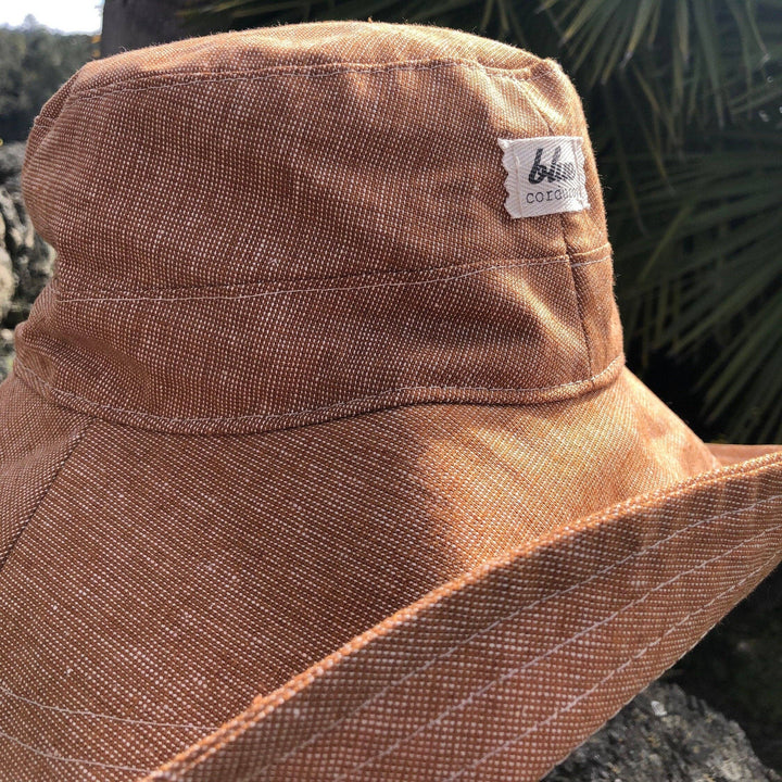 Linen Wide Brim Sun Hat - Rust