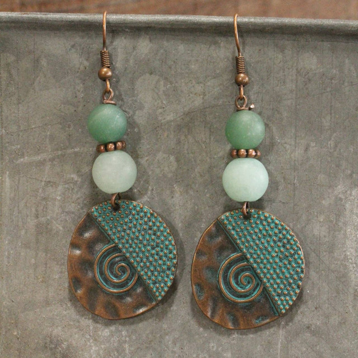 Verdigris Bronze Geometric Dangle Earrings