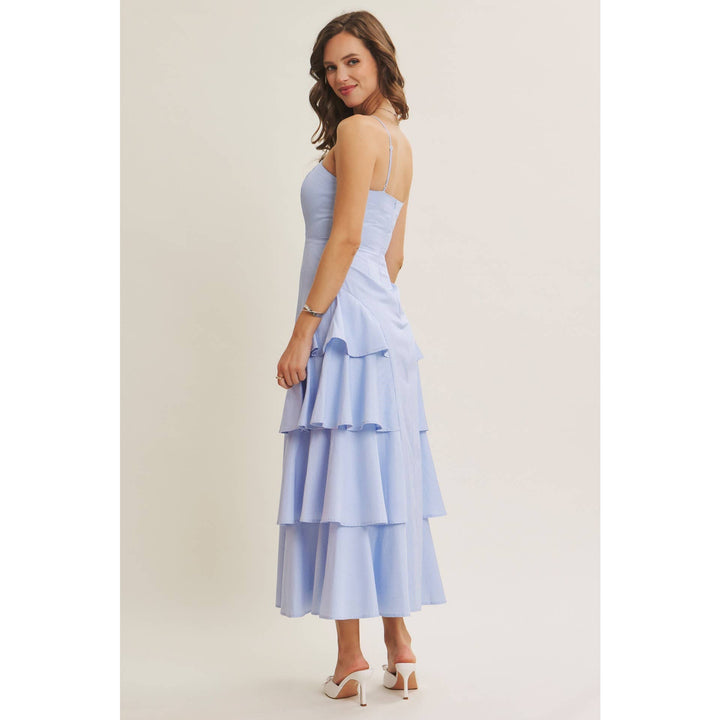 Clean Lines Meets Playful Side-Tiered Ruffle Maxi Dress