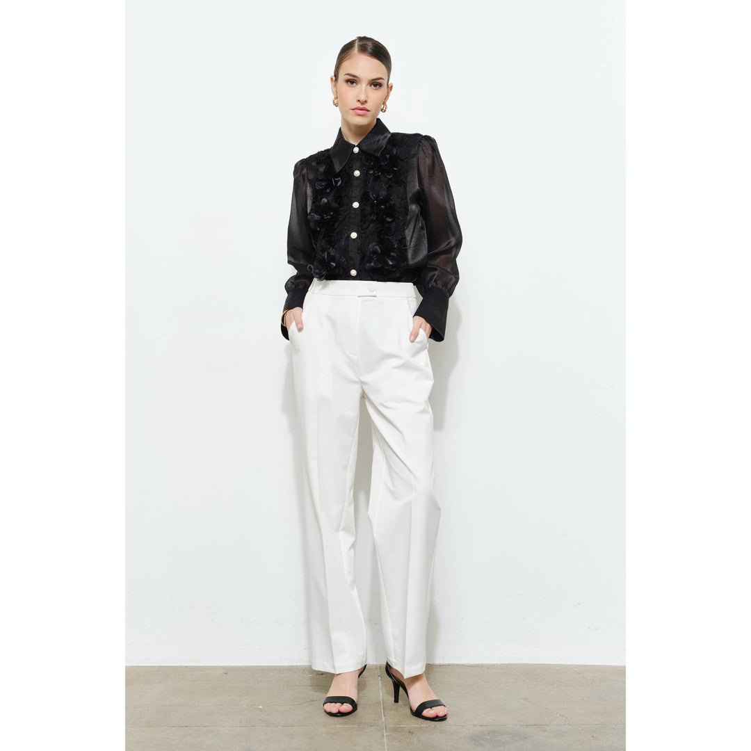 Elegant 3D Floral Organza Long Sleeve Blouse