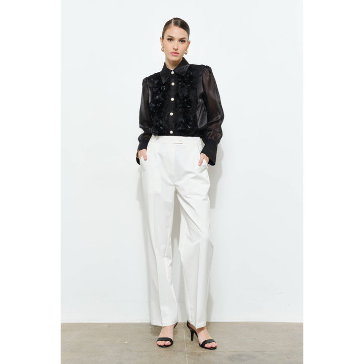 Elegant 3D Floral Organza Long Sleeve Blouse