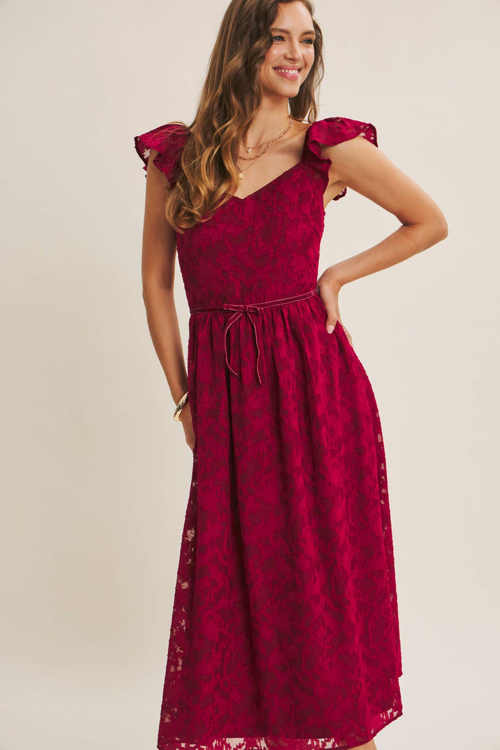 Rich in Texture Velvet Waist Jacquard Midi Dress