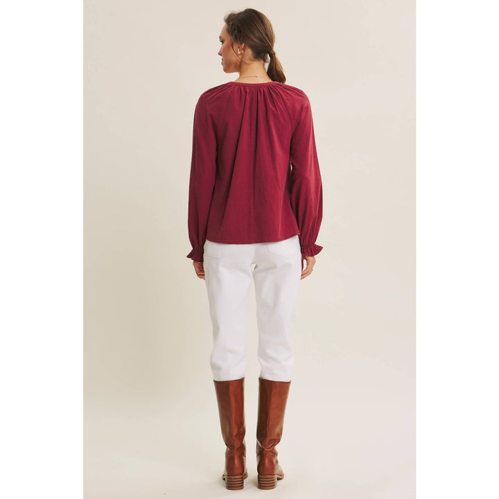 Warmth of Fall Bohemian Embroidered Flare Cotton Blouse Top