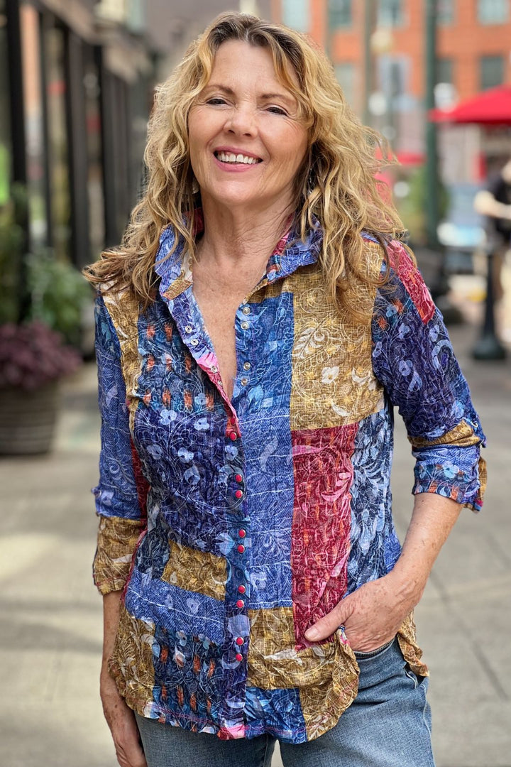 Carine Snap Front Shirt Floral Mosaic at Adlib Clothing in Asheville, NC