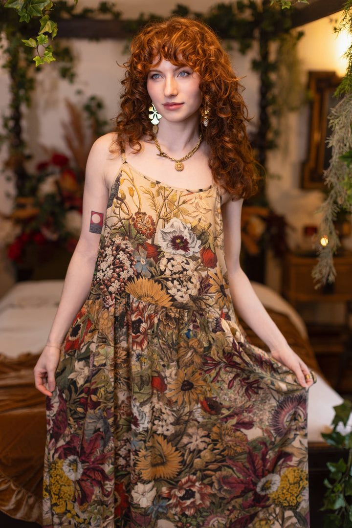 Golden Hour Bohéme Long Maxi Slip Dress w/ Floral Print