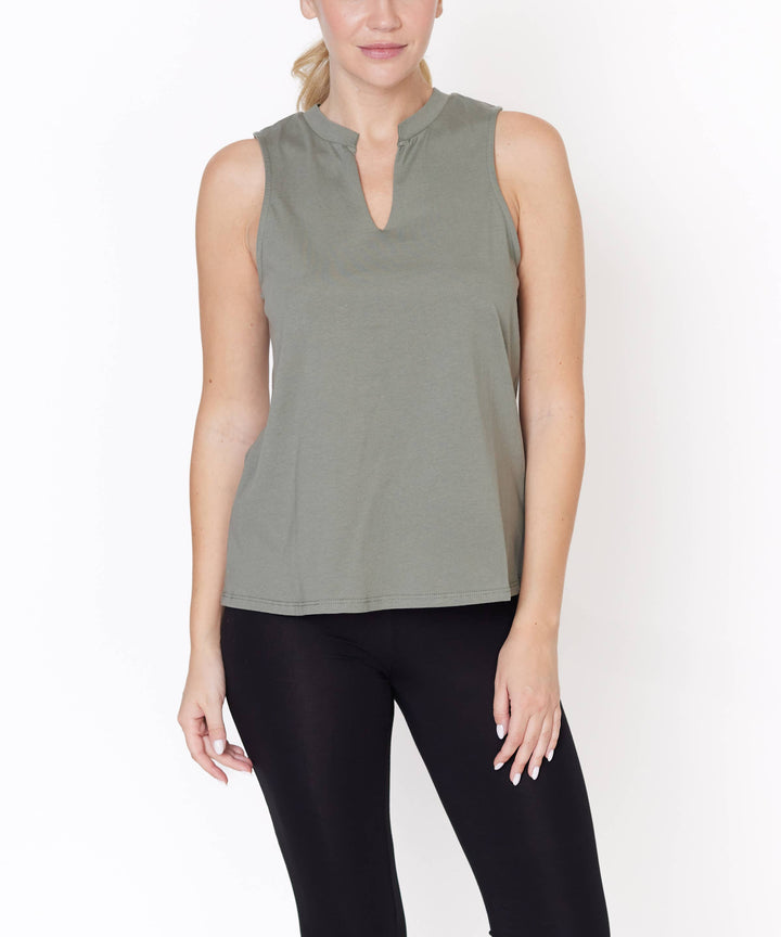 V-Cut Edge Sleeveless Cotton Jersey Top
