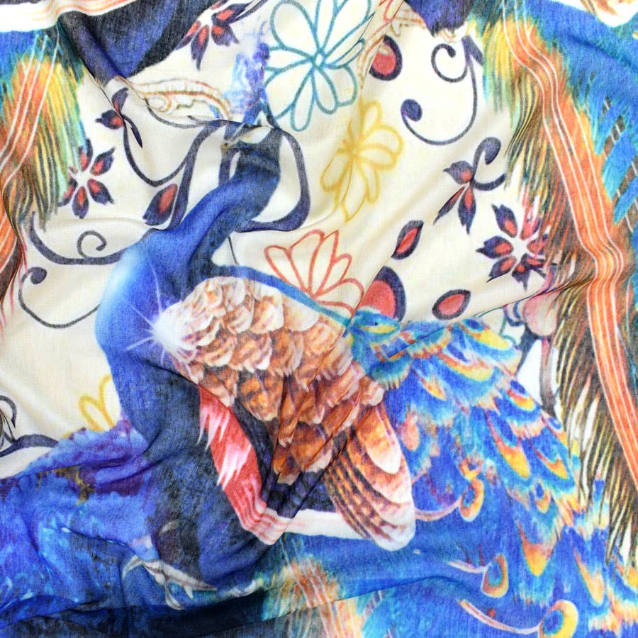 Peacock Colorful Cotton Silk Scarf