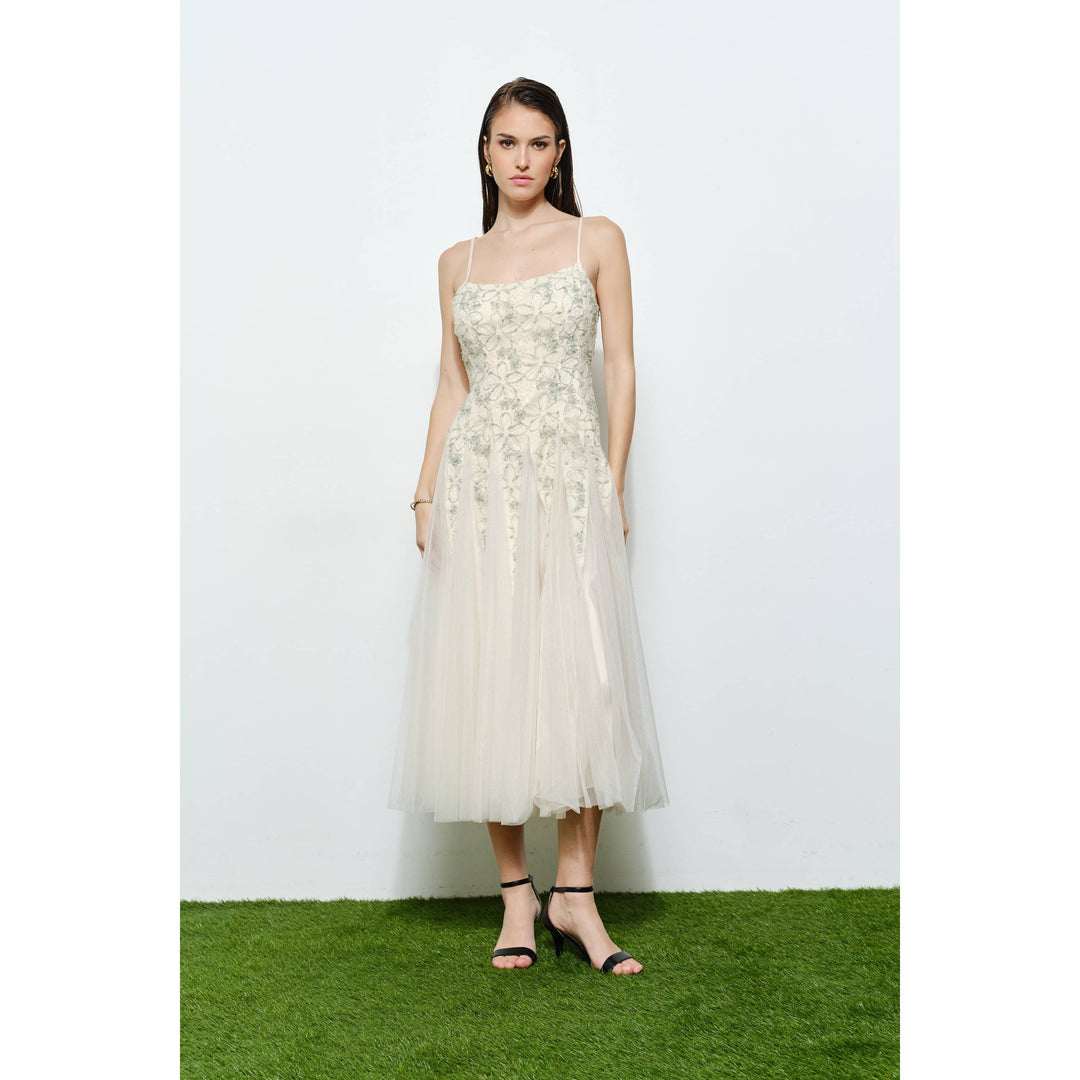 Romantic Lace Chiffon Sleeveless Midi Dress