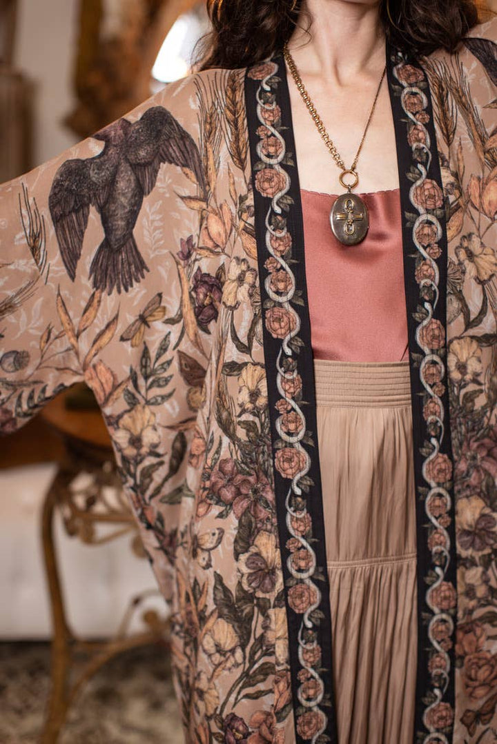 Momento Opera Duster Kimono Robe w/ Starling & Skull