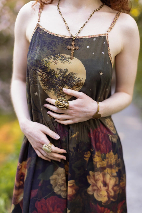 The Messenger Long Maxi Slip Dress w/ Joan of Arc & Florals