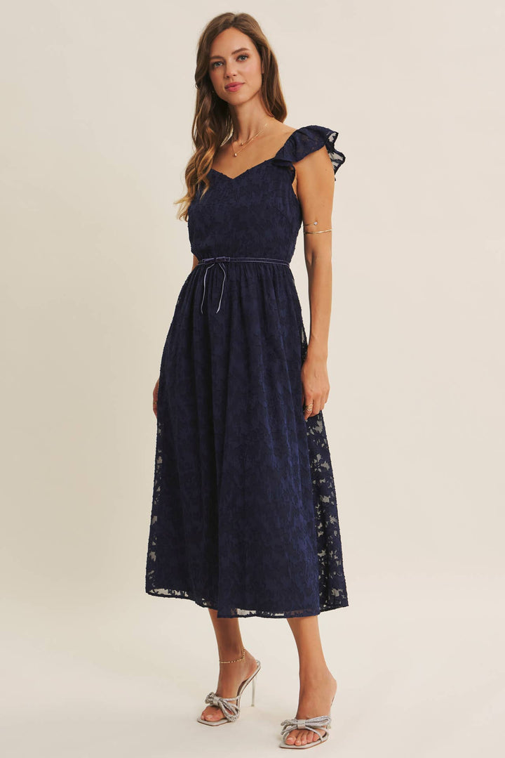 Rich in Texture Velvet Waist Jacquard Midi Dress