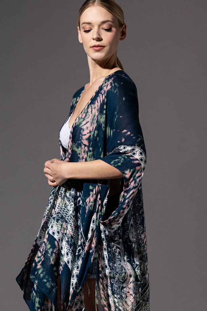 Tie-Dye with Geometric Motif Kimono