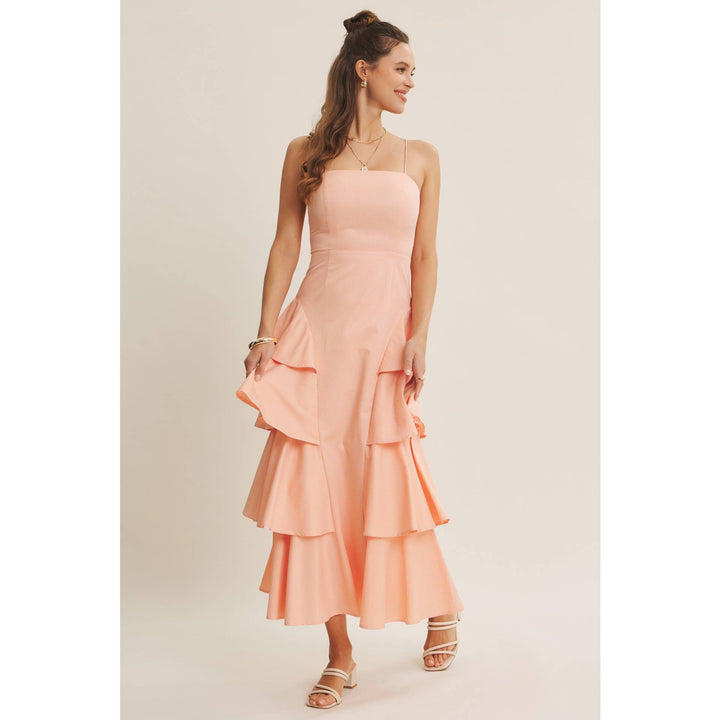 Clean Lines Meets Playful Side-Tiered Ruffle Maxi Dress