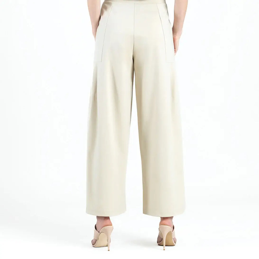 Rayon-Ponte Knit - Pleated Wide Leg Pocket Pant