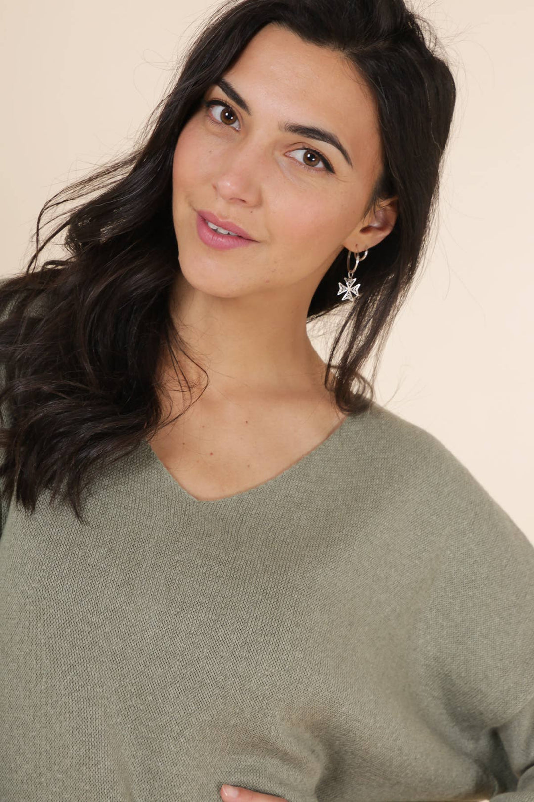 Short V-Neck Cotton Sweater