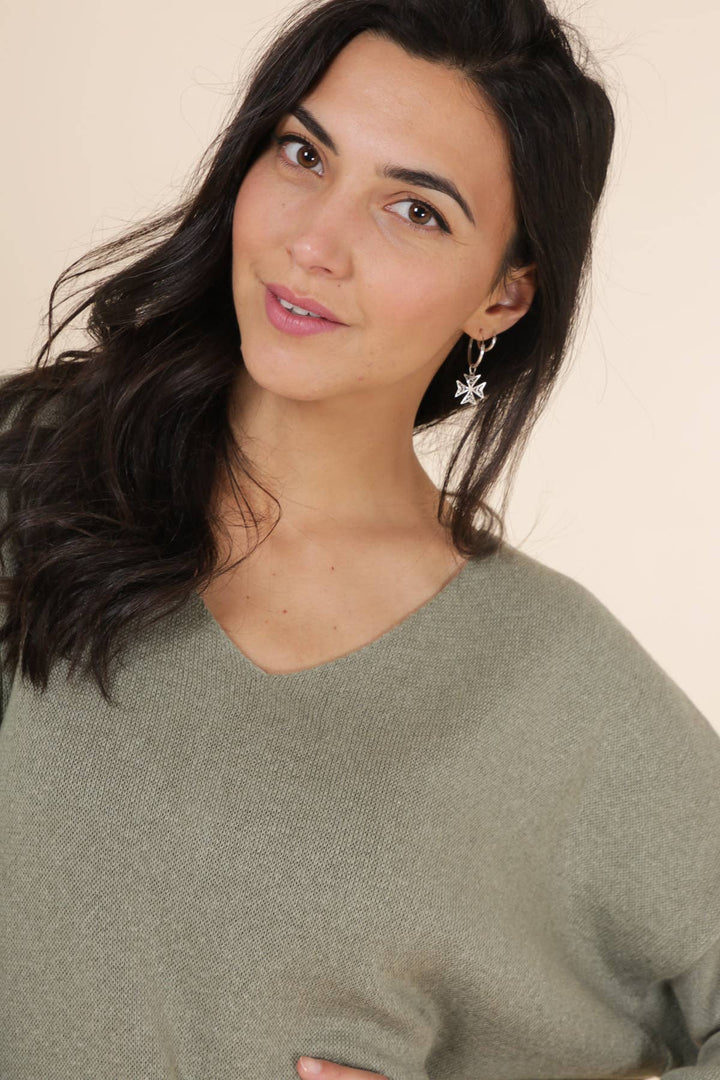 Short V-Neck Cotton Sweater