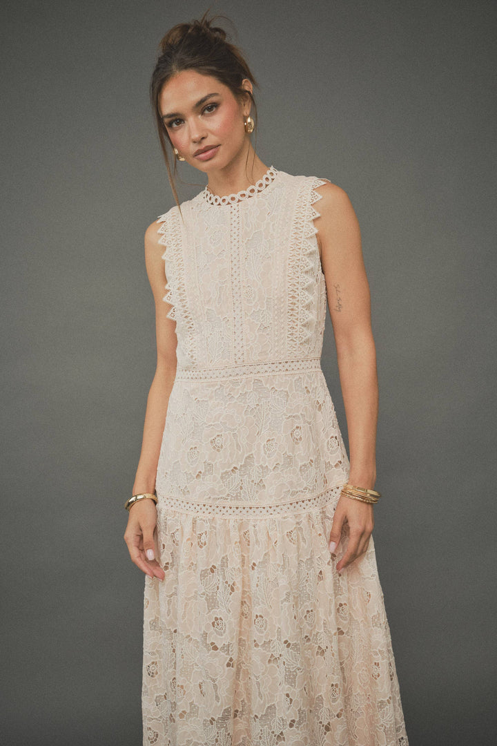 Flora Elegant Guipure Lace Sleeveless Maxi Dress