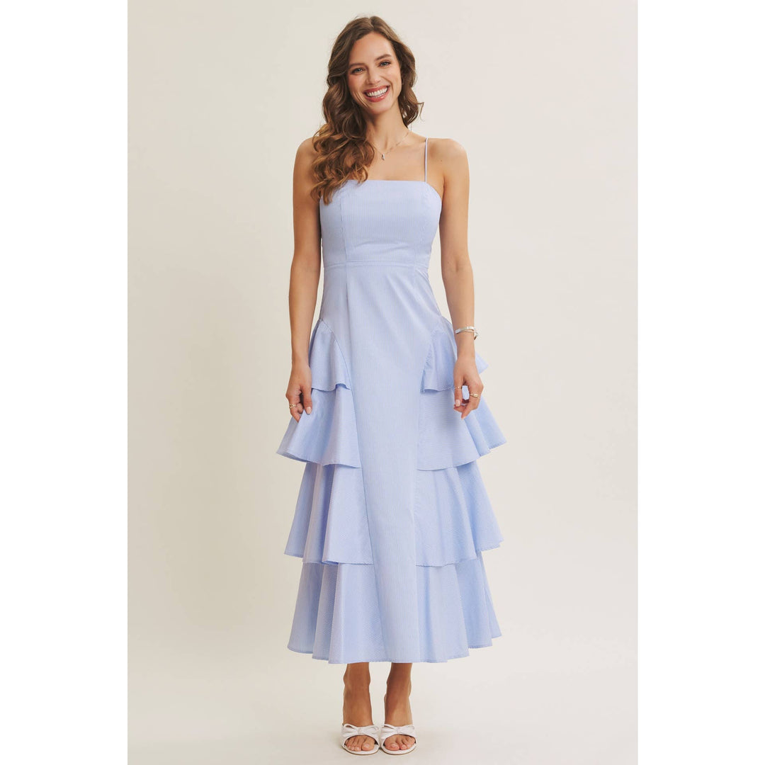 Clean Lines Meets Playful Side-Tiered Ruffle Maxi Dress