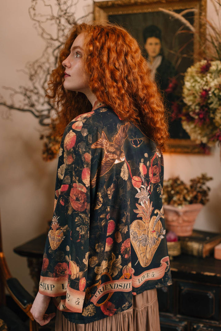 Heart of Gold Pixie Duster Crop Kimono w/ Sacred Heart