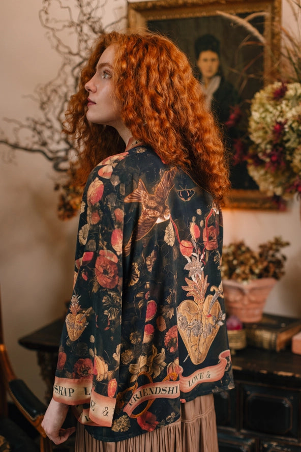 Heart of Gold Pixie Duster Crop Kimono w/ Sacred Heart