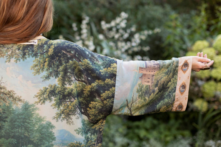 The Mythmaker Opera Duster w/ pastoral landscape & unicorn