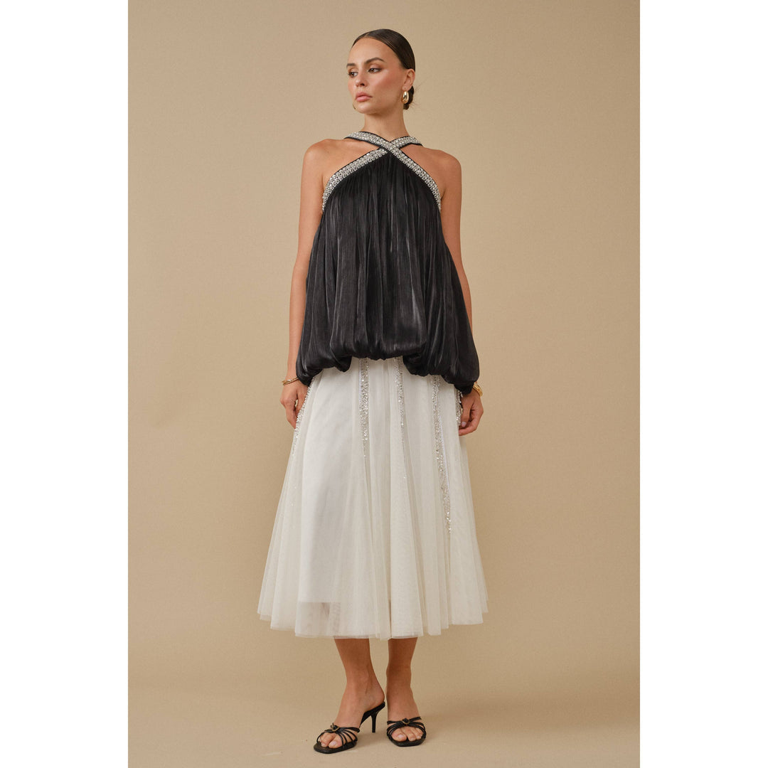 Ethereal Glamour Sequin Panelled Tulle Midi Skirt