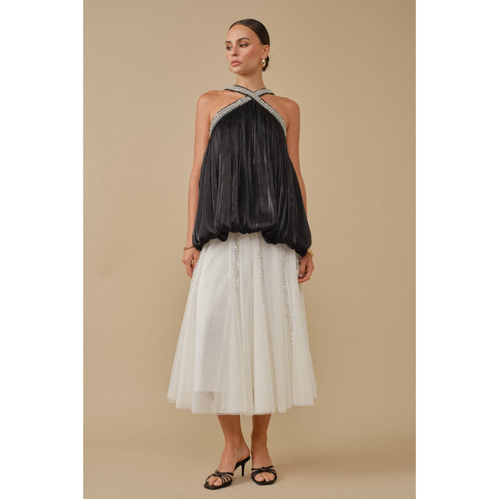 Ethereal Glamour Sequin Panelled Tulle Midi Skirt
