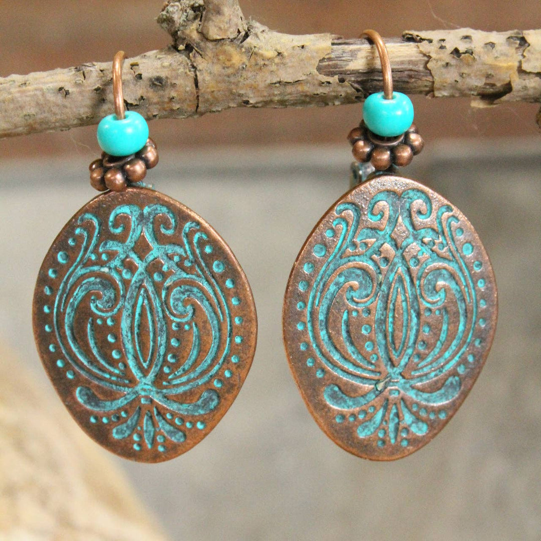 Verdigris Gypsy Bronze Ethnic Dangle Earrings