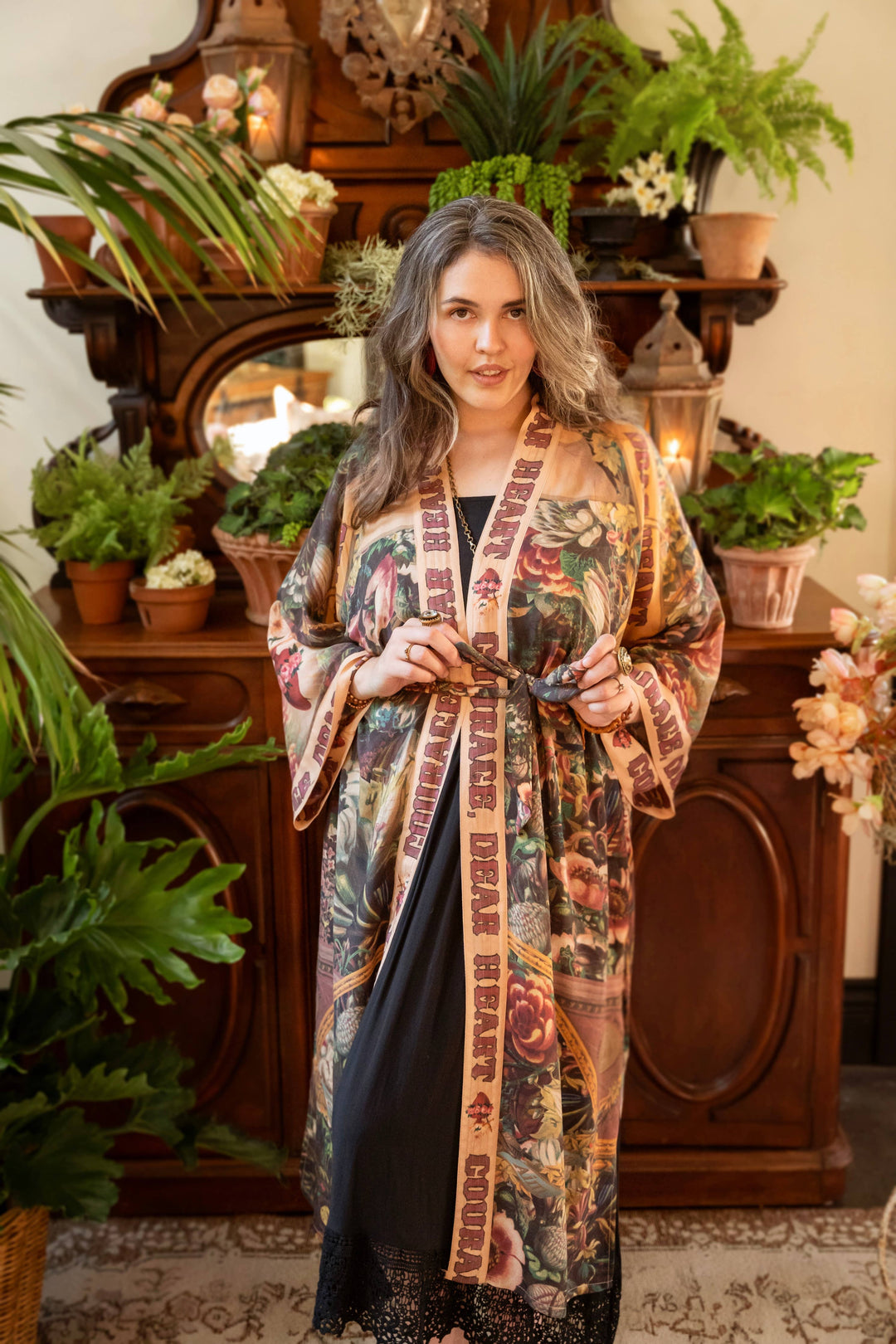 Courage Dear Heart Opera Duster Kimono Robe w/ Sacred Heart