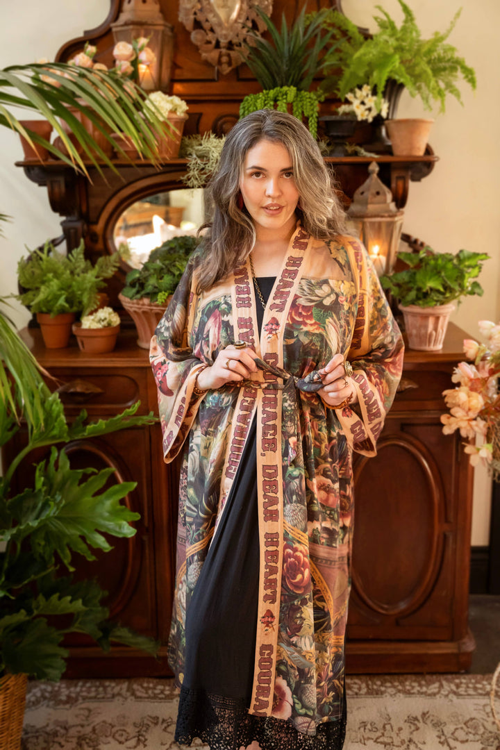 Courage Dear Heart Opera Duster Kimono Robe w/ Sacred Heart