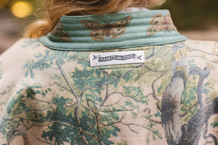 Earth & Sky Fleece Cottage Cardigan Kimono Jacket w/Trees