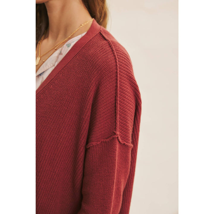 Slouchy Charm Button-Down Cardigan With Contrast Weave