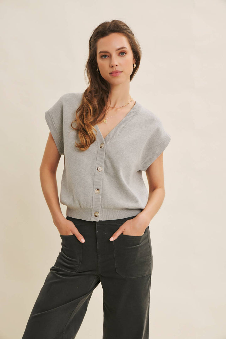 Multi-Way Versatility Soft Cotton Button-Down Sweater Vest