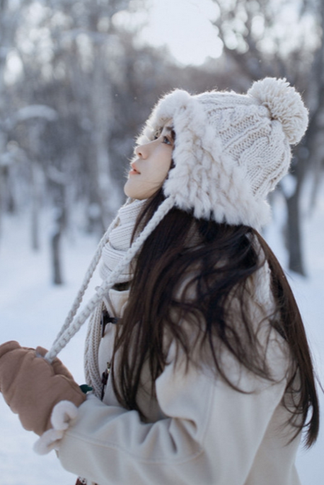 Winter Pompom Beanie Cable Knit Hat with Faux Fur Tie