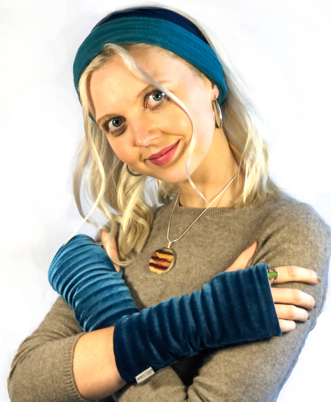 Velvet Wristees - Teal Blue