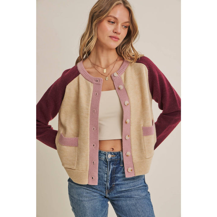 Morning Light Cafe Wool Blend Color Block Cardigan