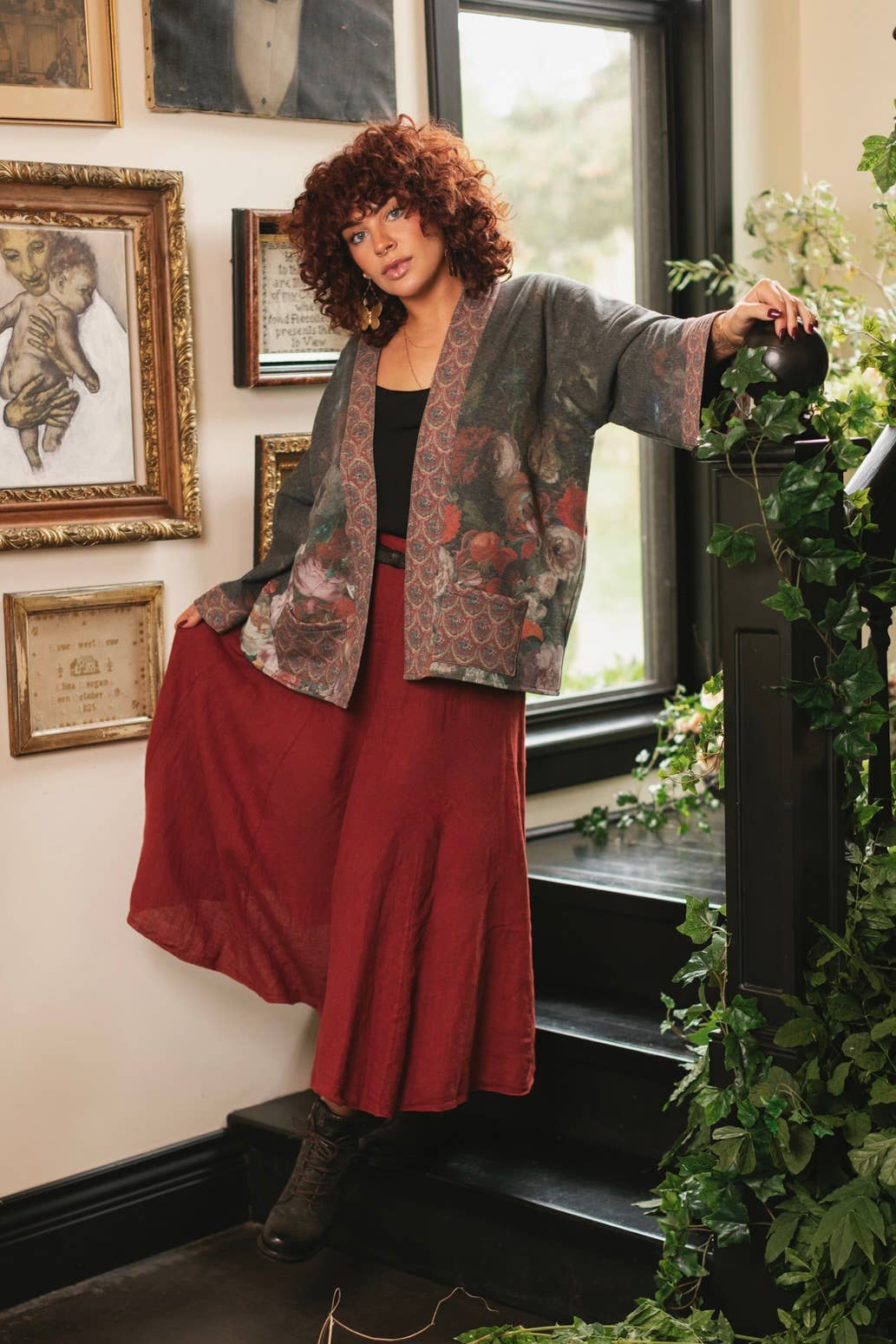 Flight of Fancy Fleece Cottage Cardigan Jacket w/Hummingbird