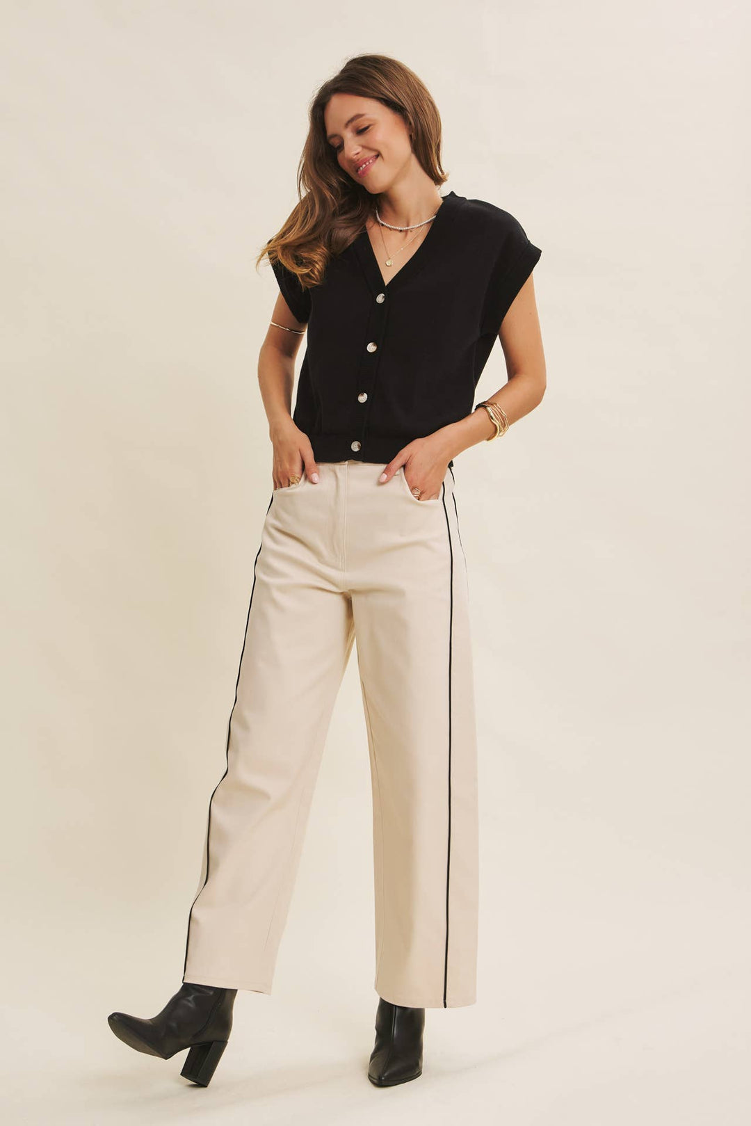 Multi-Way Versatility Soft Cotton Button-Down Sweater Vest
