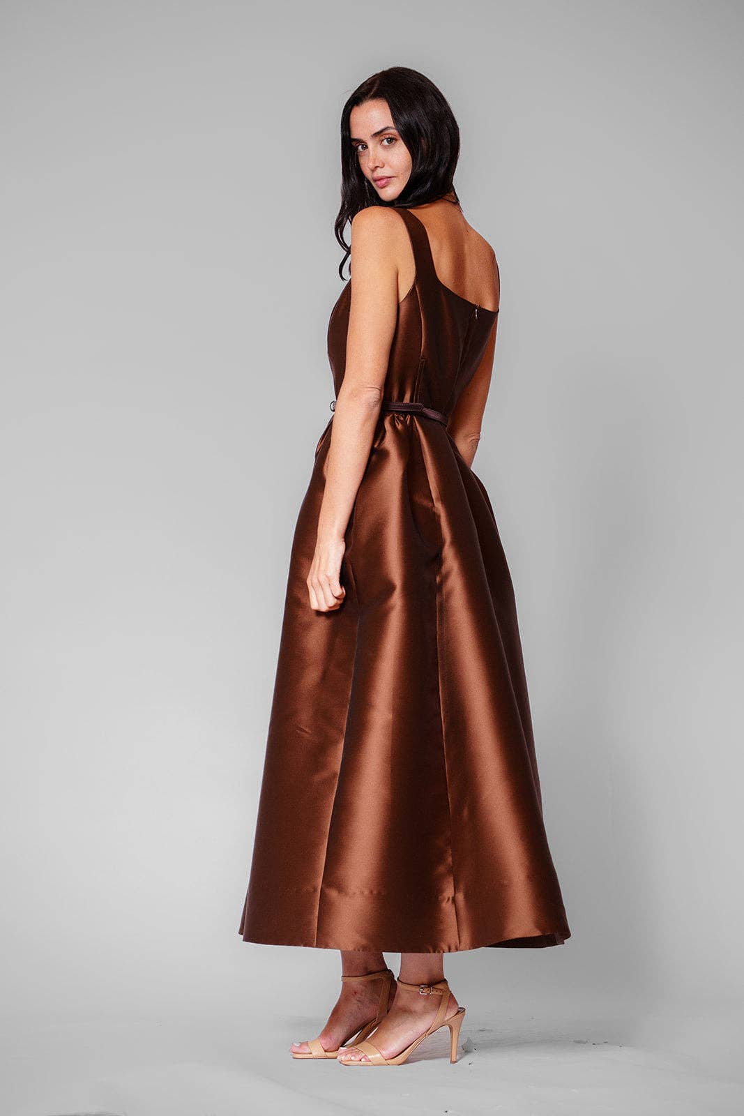 Sleeveless Square Neck Midi Dress w/Velvet Belt