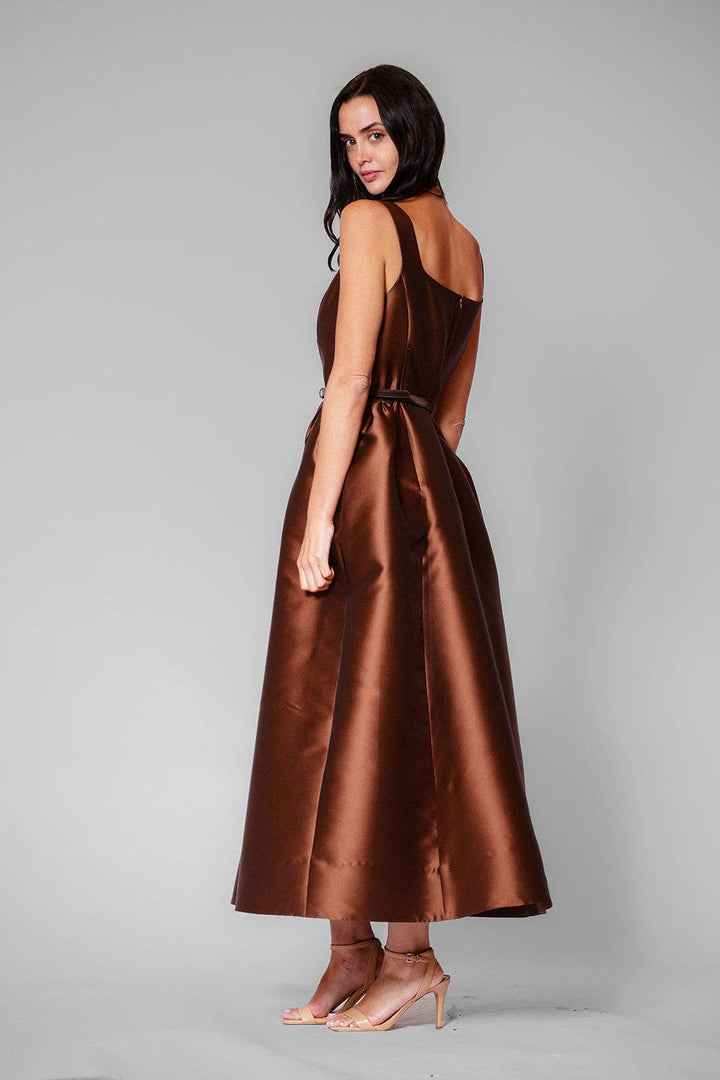 Sleeveless Square Neck Midi Dress w/Velvet Belt