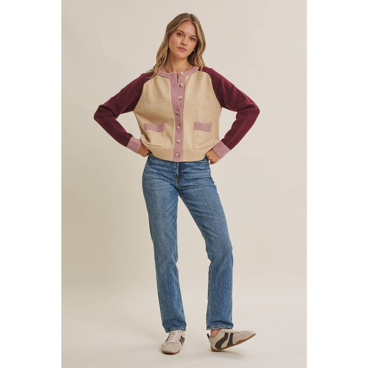 Morning Light Cafe Wool Blend Color Block Cardigan