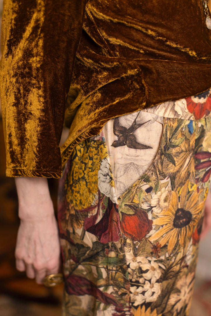 Golden Hour Linen Cropped Artist Pant w/ Floral Print