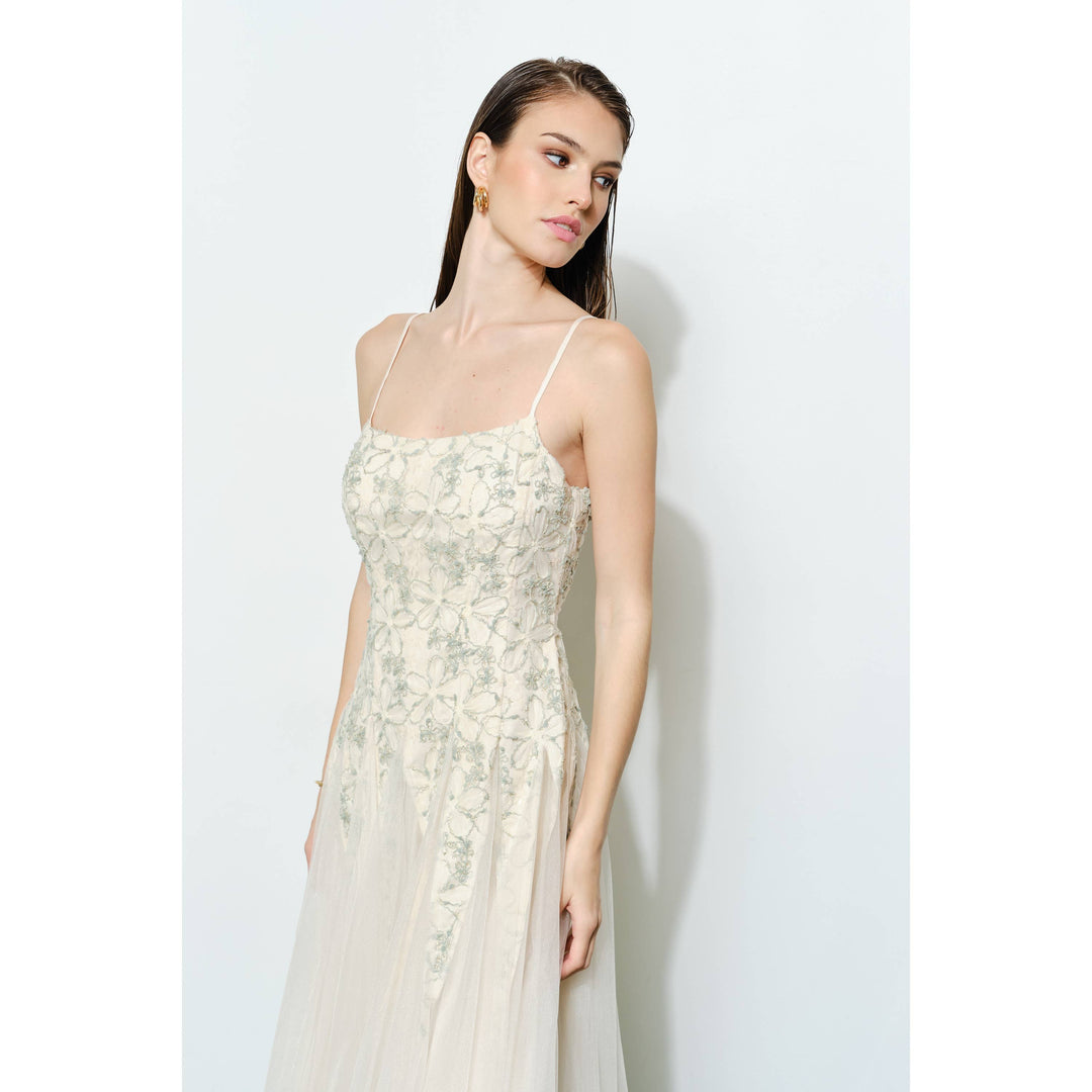 Romantic Lace Chiffon Sleeveless Midi Dress