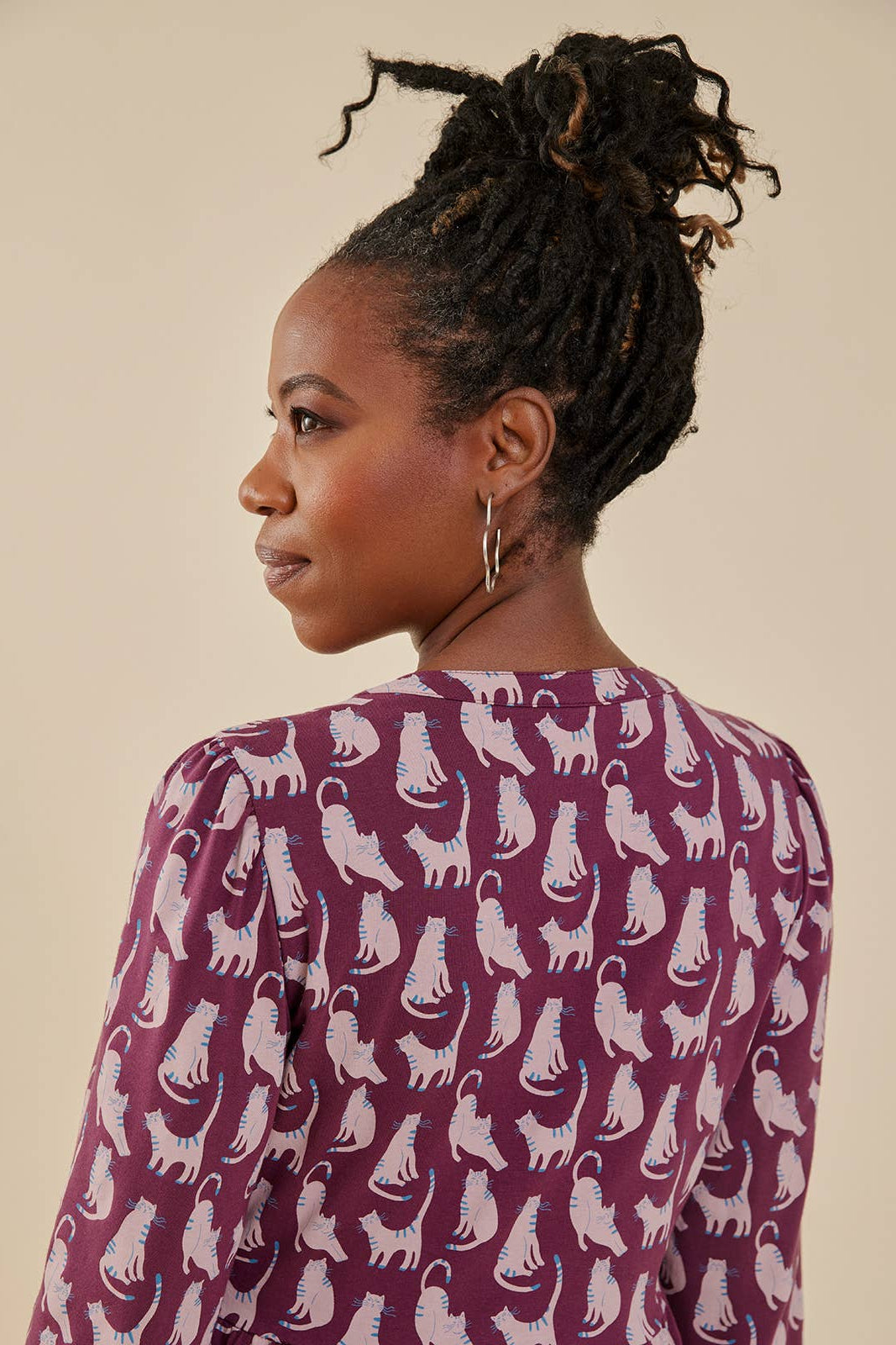 Greta Long Sleeve Dress Lounge Cats Plum