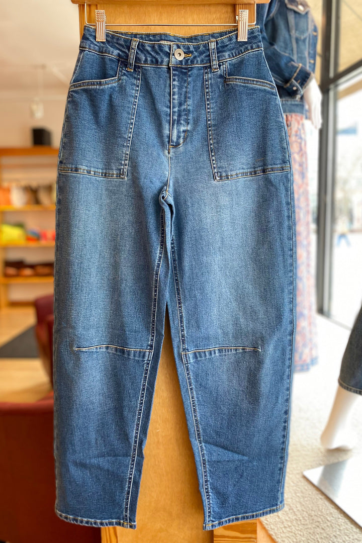 Stretch Denim Barrel Leg Jean