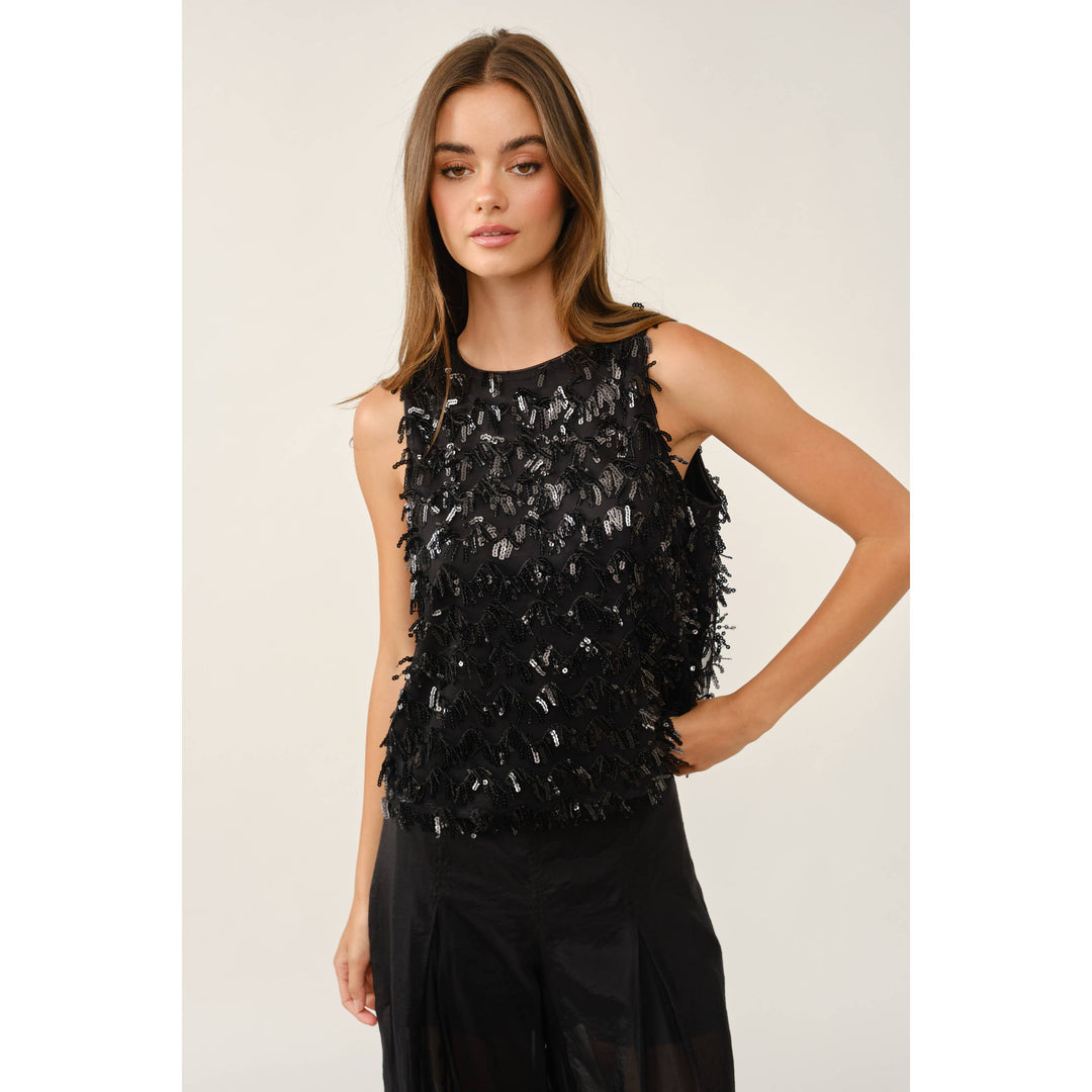 Fringed Sequin Sleeveless Top