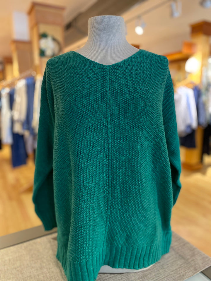 Avalin Ultimate Cotton Sweater – Center Seam Seed Stitch V‑Neck