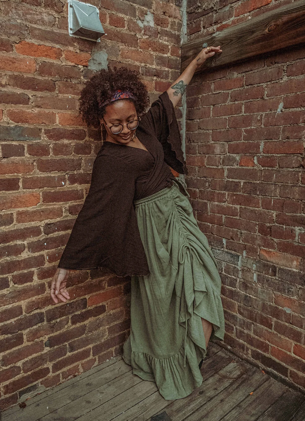 Boho Cinch Ruffle Skirt Organic Cotton Bamboo, Bohemian 