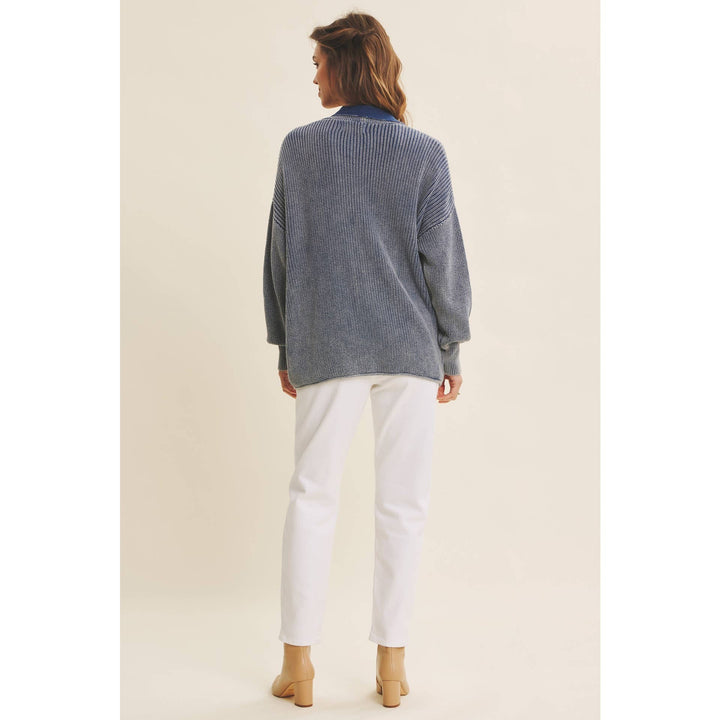 Mineral-Washed Open Front Cotton Sweater Cardigan